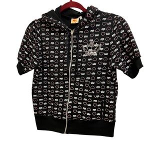 Big Flirt Zip Up Jeweled Crown With Hearts Print Hoodie Juniors Size Large